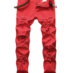 Mens Ripped Straight Denim Jeans Regular Wash With Pockets