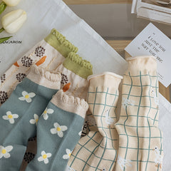 5 Pairs Floral Print Socks & Ruffle Curling Stockings