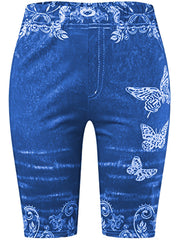 Sexy Butterfly Print Short Leggings High Waist Slim Bottoms
