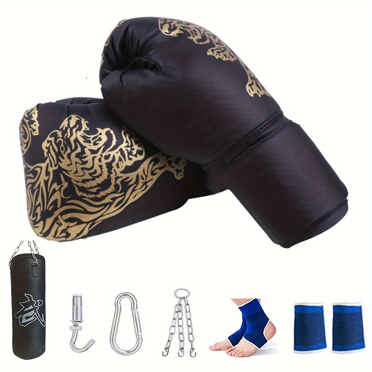 Adult Boxing Gloves & Oxford Cloth Sandbag Ankle Knee Pad Set
