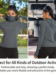 Grey Long Sleeve Loose Hooded Tops Tshirts For Outdoor Sports Running Hiking
