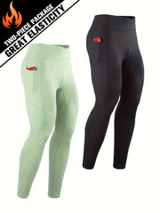 Men's Solid Pocket Leggings Active Compression Pants For Outdoor Running