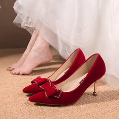 Women's Bowknot Stiletto Mid Heel Wedding Pumps