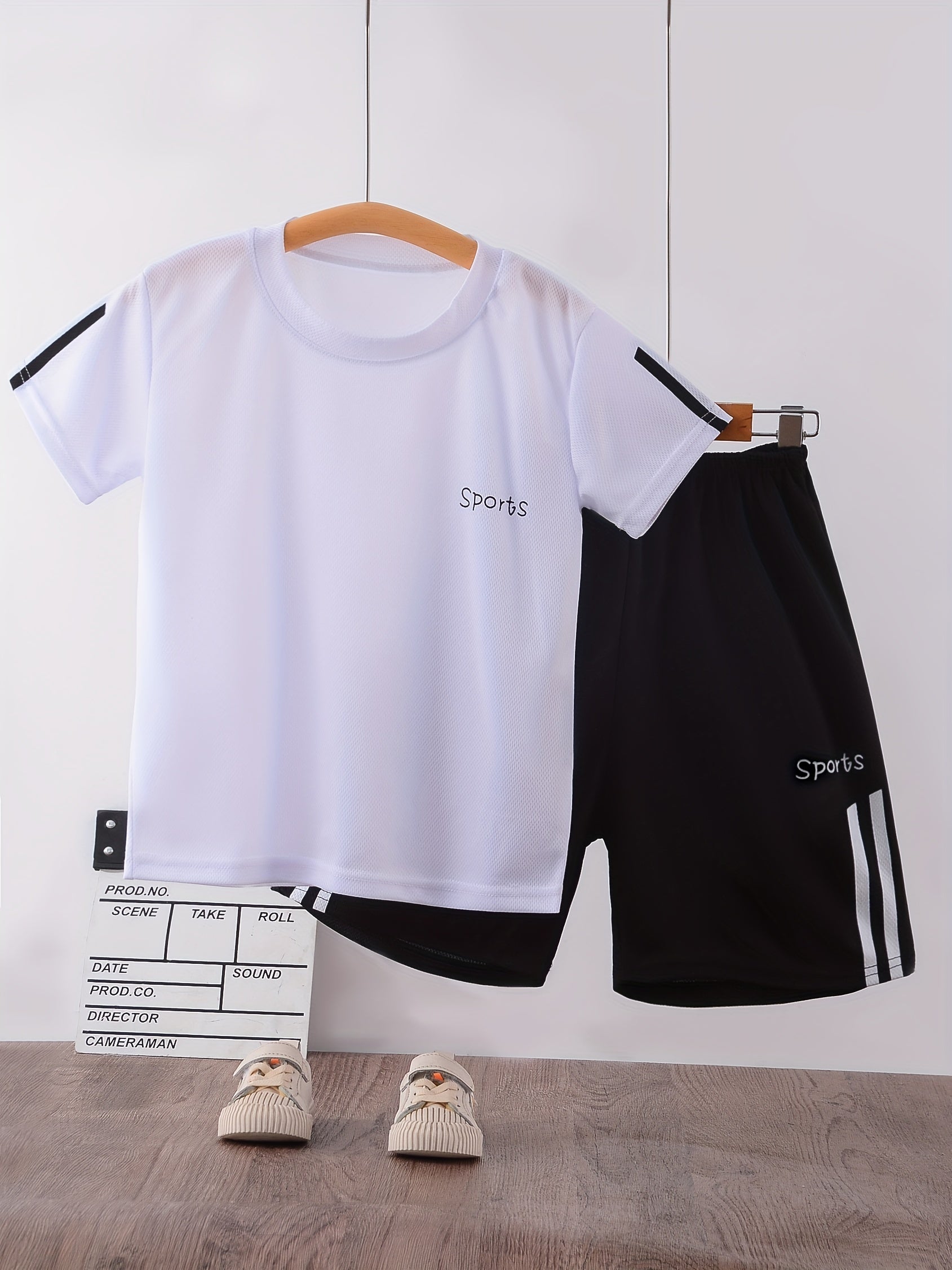 Boy's 2pcs Sports Print T-Shirt & Shorts Set for Summer