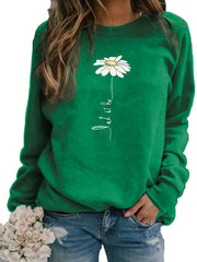 Daisy Print Crew Neck Sweatshirt for Fall & Winter