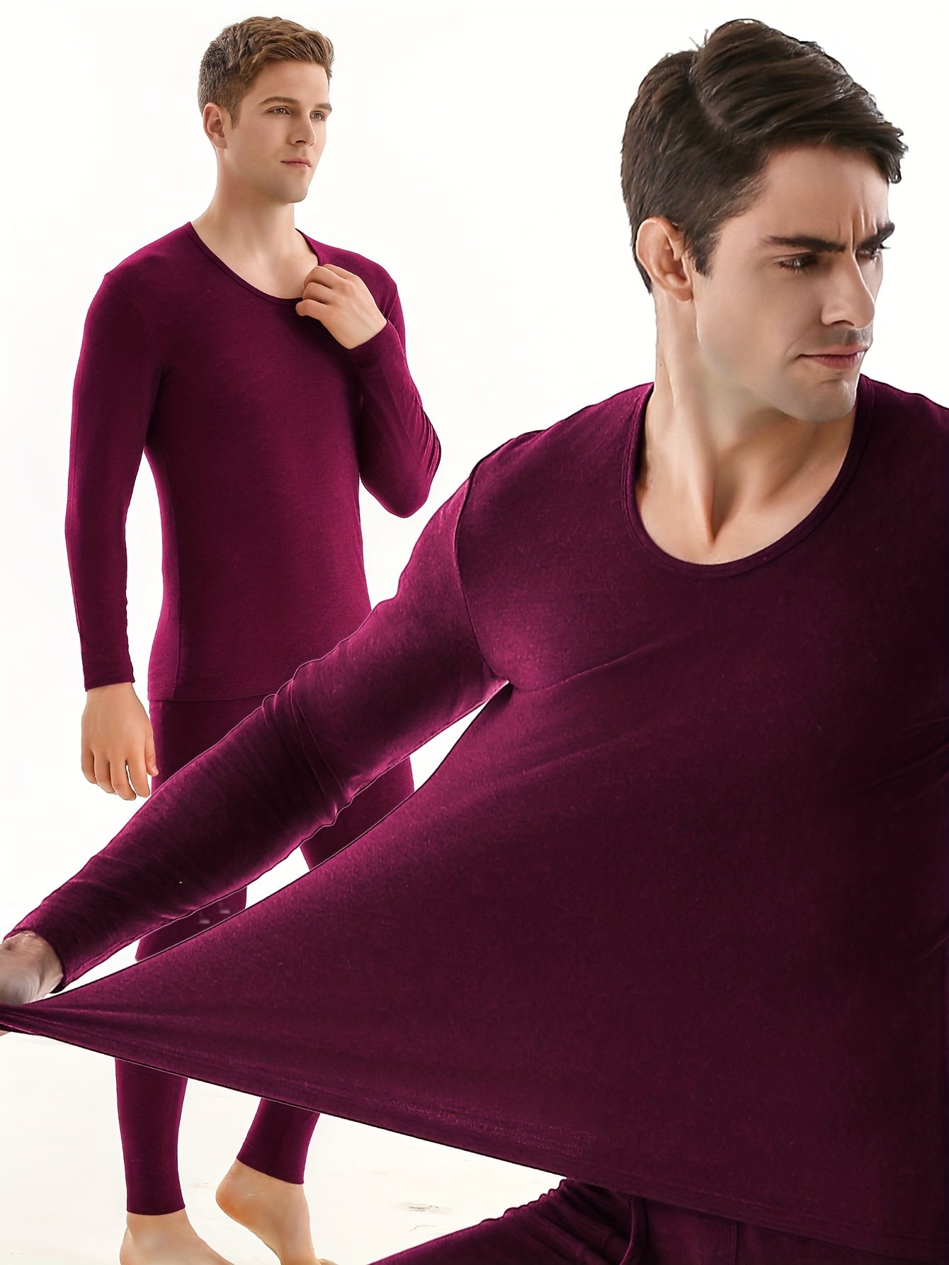 Men's Solid Breathable Warm Stretch Underwear Set