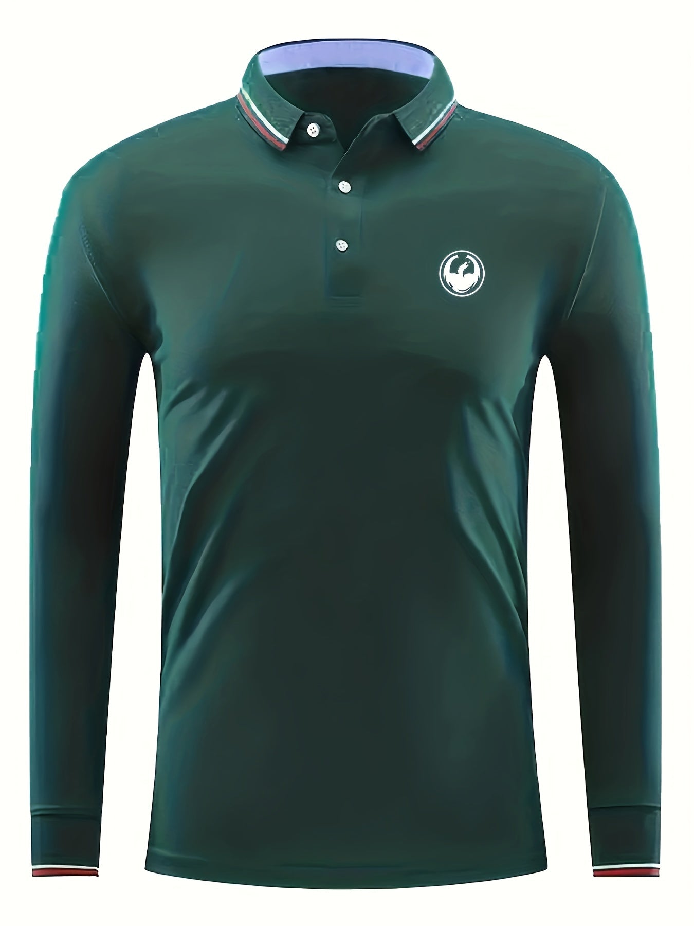Dragon Print Men's Lapel Polo Shirt Casual Stretch Breathable Long Sleeve Top