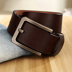 Two Story Cowhide Belt for Men Retro Male Buckle Belt