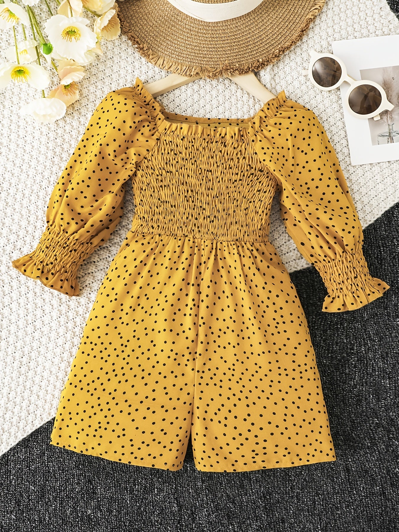Girls Polka Dot Puff Sleeve Jumpsuit