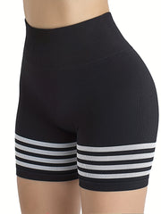 Stripe Workout Shorts High Waist Yoga Biker Shorts