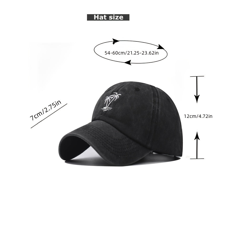 Men's Coconut Tree Embroidery Washed Casual Sun Hat Baseball Cap