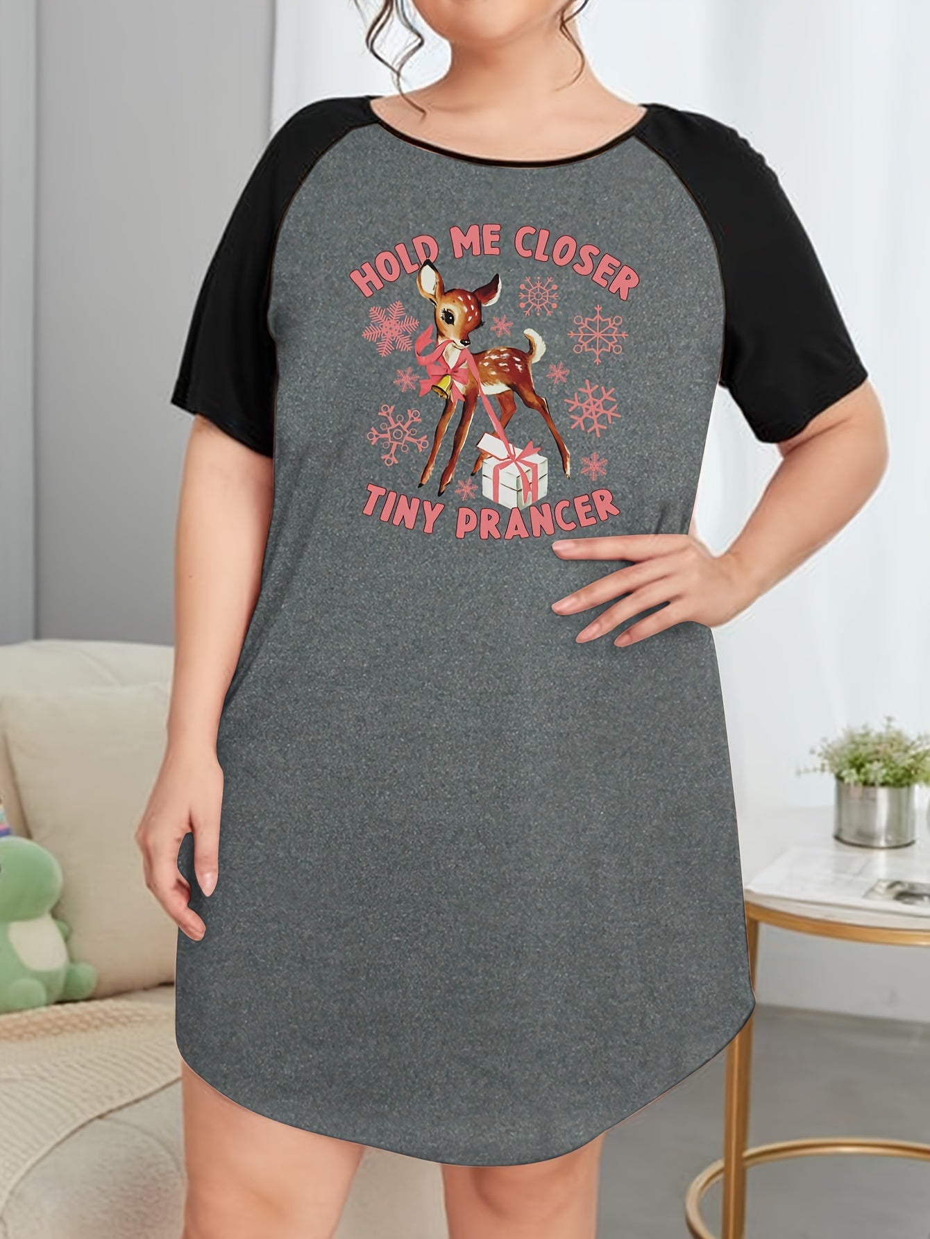 Christmas Nightdress Women's Deer & Snowflake Raglan Tee