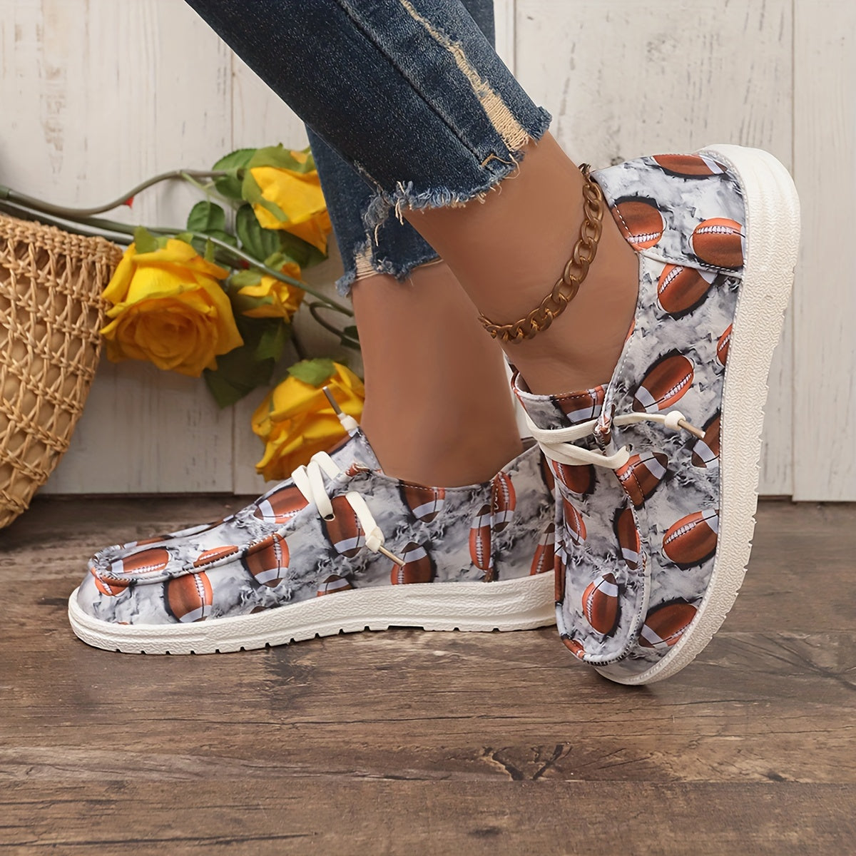 Women's Rugby Pattern Skate Shoes Lightweight Lace Up Canvas Shoes