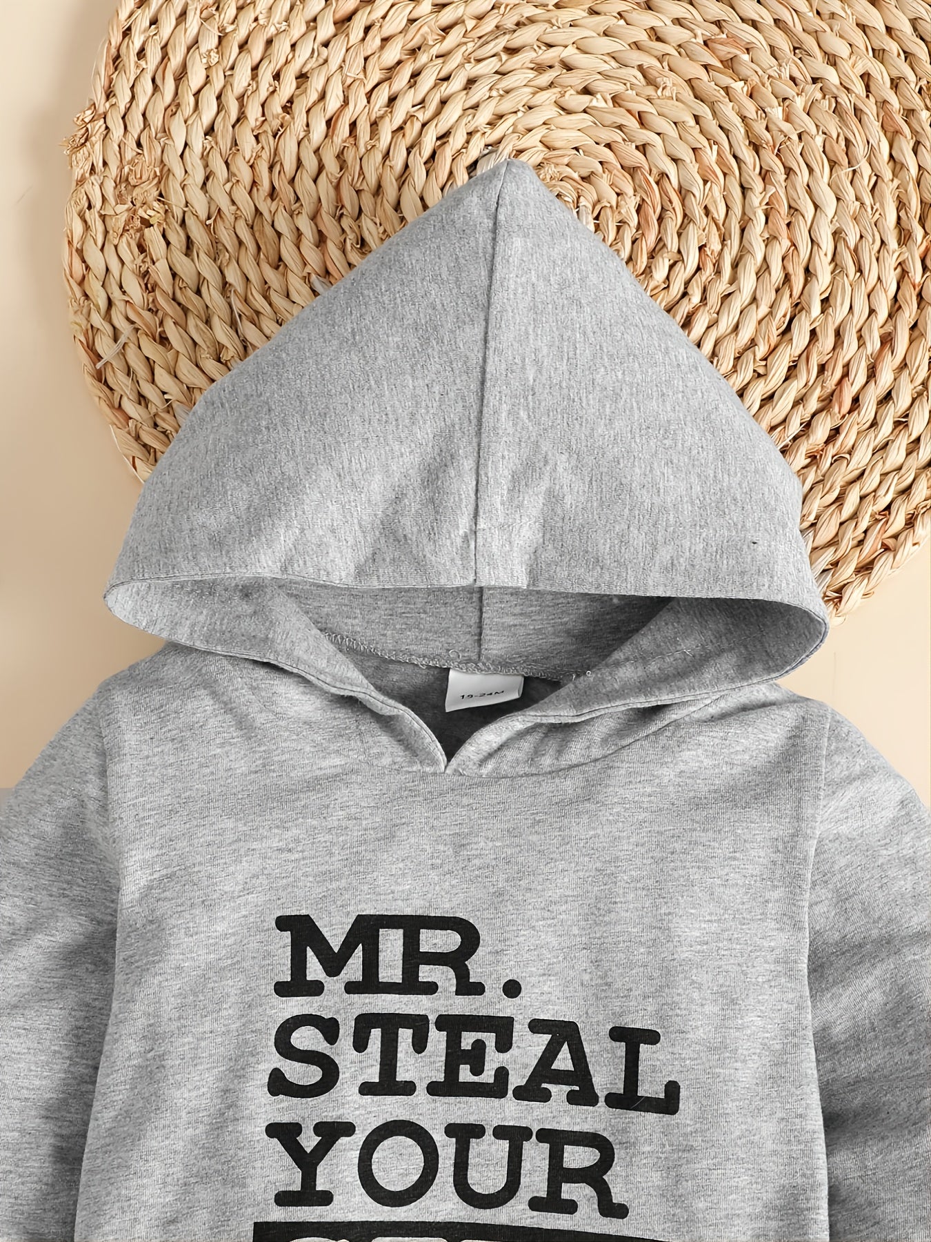 Kids Casual Letter Print Hooded Sweatshirt & Ripped Denim Pants Set