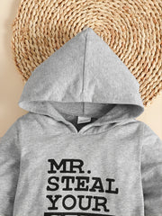 Kids Casual Letter Print Hooded Sweatshirt & Ripped Denim Pants Set