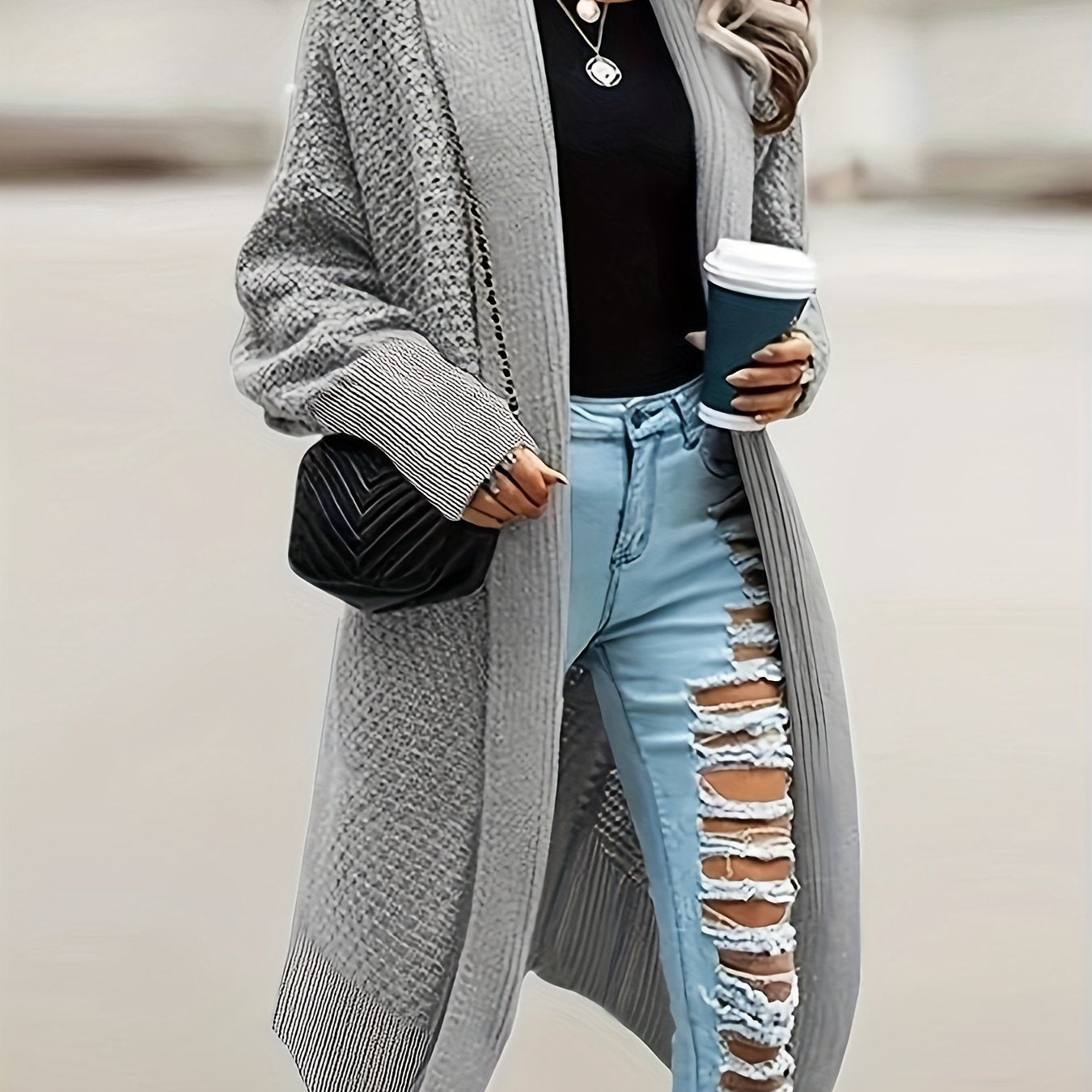 Casual Cardigan Women's Plus Solid Bat Sleeve Open Front