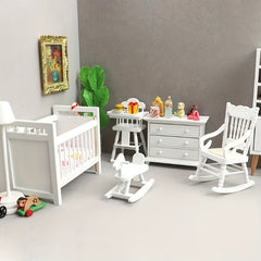 1:12 Scale Furniture Set Wooden Bed Rocking Horse Chair Cabinet Ideal Gift