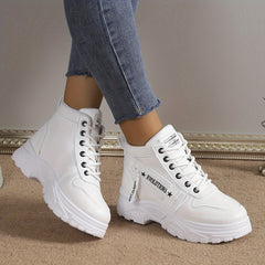 Women's Letter Graphic Platform Sneakers Side Zipper High Casual Sports Shoes