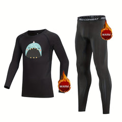 Kids Compression Fleece Sets Cartoon Pattern Long Sleeve Crew Pullover Pants