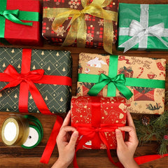 100 Yards Christmas Metallic Glitter Satin Ribbon Set