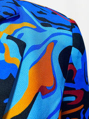 Abstract Print Button Front Blazer Long Sleeve Blazer For Office