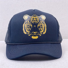 Tiger Head Print Trucker Hat Mesh Baseball Cap Hip Hop Adjustable Dad Hats