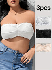3 Pack Plus Size Bra Set Lace Wireless Tube Bralette Three Piece Set