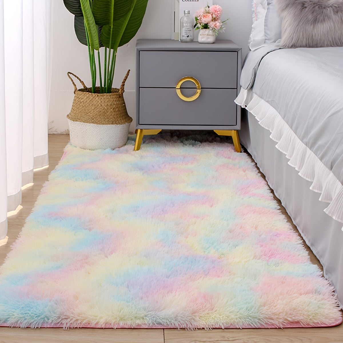Tie Dye Plush Rug Soft Square Shaggy Rug 47in