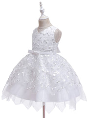 Girl's Sleeveless Beaded Embroidery Puffy Dress