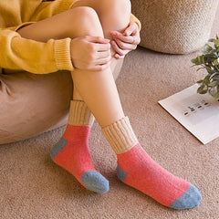 5 Pairs Colorblock Crew Socks Cozy Mid Tube Stockings Women's Hosiery