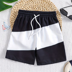 Boys Swim Trunks Contrast Print Drawstring Elastic Waist Beach Pants