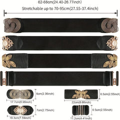 Vintage Metal Buckle Elastic Belt Wide Waistband Classic Dress Coat Girdle
