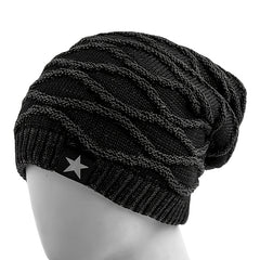 Striped Knitted Hat Men's Women's Plus Velvet Thickened Five star Woolen Hat
