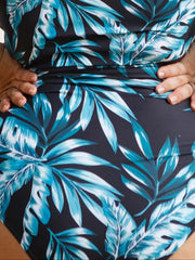 Tropical Print Cap Sleeve Plus Size One Piece Swimsuit