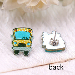 Y2K Style Bus Car Earrings for Mother and Child