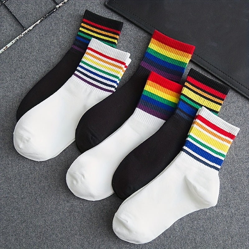 Rainbow Striped Crew Socks Women's Stockings