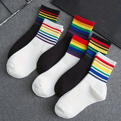 Rainbow Striped Crew Socks Women's Stockings
