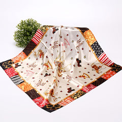 Square Satin Scarf Pony Print Neckerchief Shawl Lovely Bandana Sunscreen