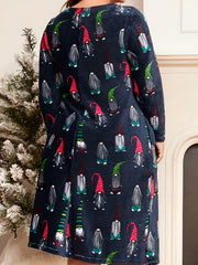 Christmas Casual Dress Women's Plus Graphic Print Long Sleeve Dress