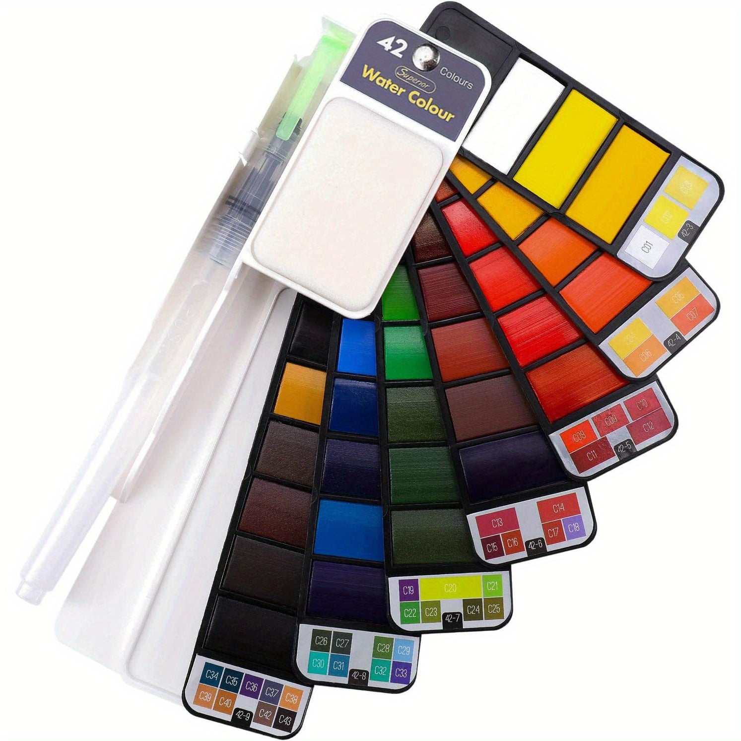 42 Colors Watercolor Paint Set Foldable Kit with Brushes for Artists