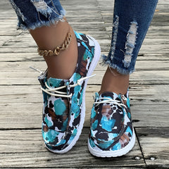Multicolor Print Low Top Flat Shoes Lightweight Breathable Casual Walking Shoe