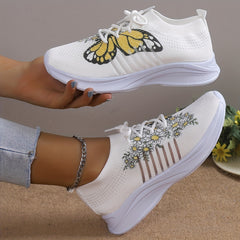 Floral & Butterfly Sneaker Flatform Lace-Up Low Shoes