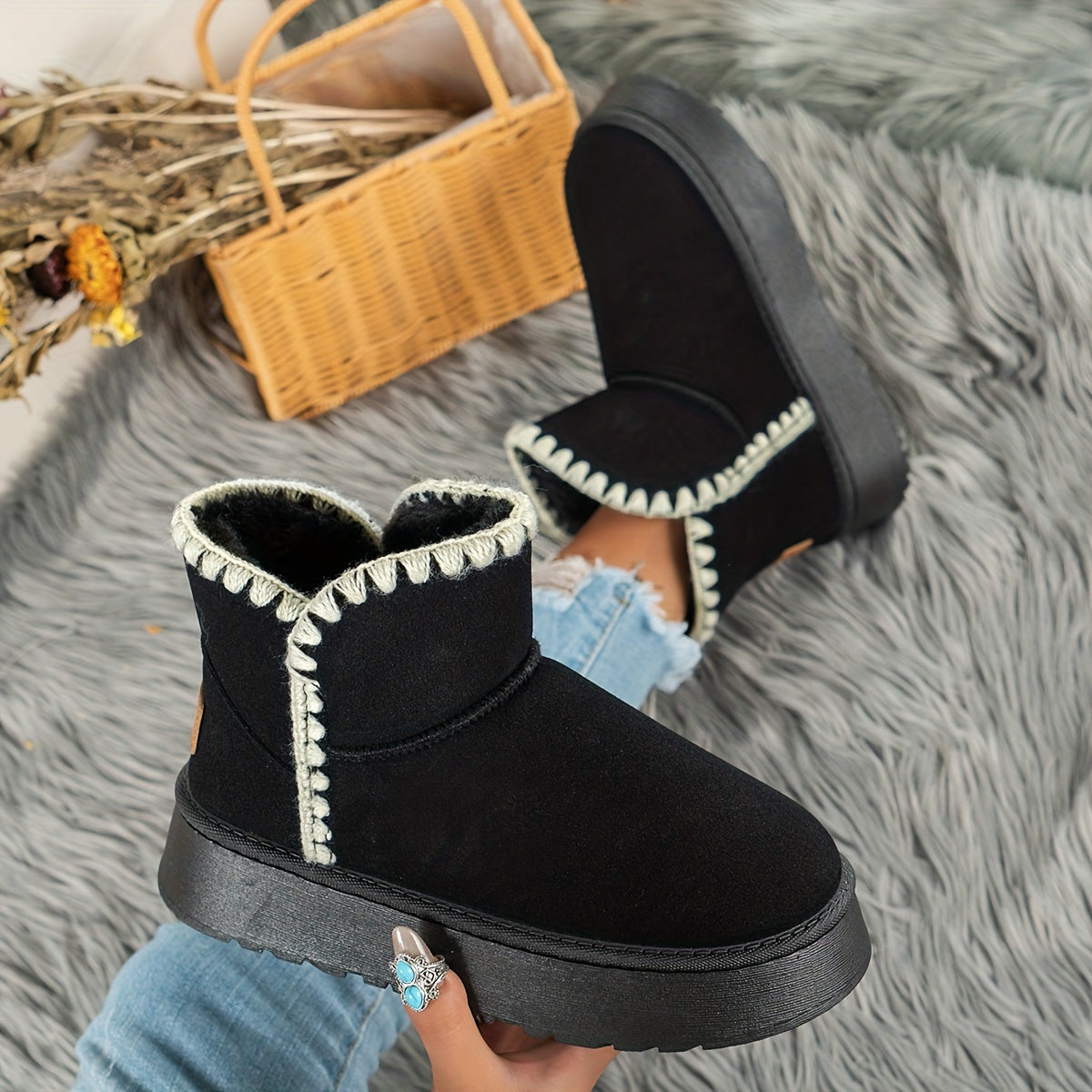 Plush Lined Furry Thermal Thick Sole Heighten Snow Boots