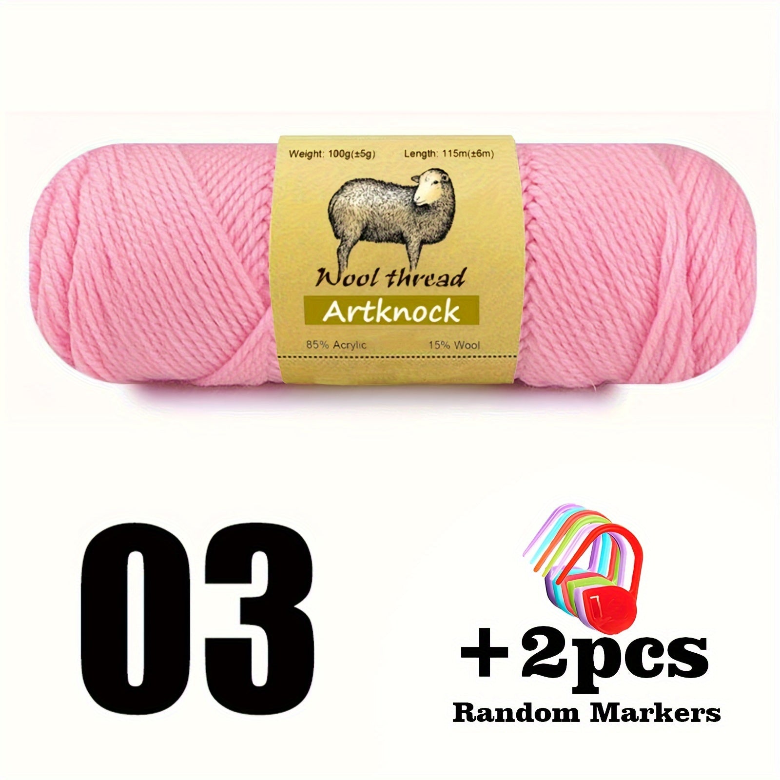 100g Wool Yarn w/ 2 Blue Markers for Knitting Cardigan Blanket