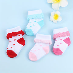 3 Pairs Baby Girl Socks Love Shape Jacquard Half Socks