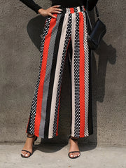 Striped Print Wide Leg Pants Casual Long Length