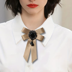 Crystal Pendant Bow Tie Khaki Neck Tie Vintage Women Dress Shirt Bow Tie Uniform