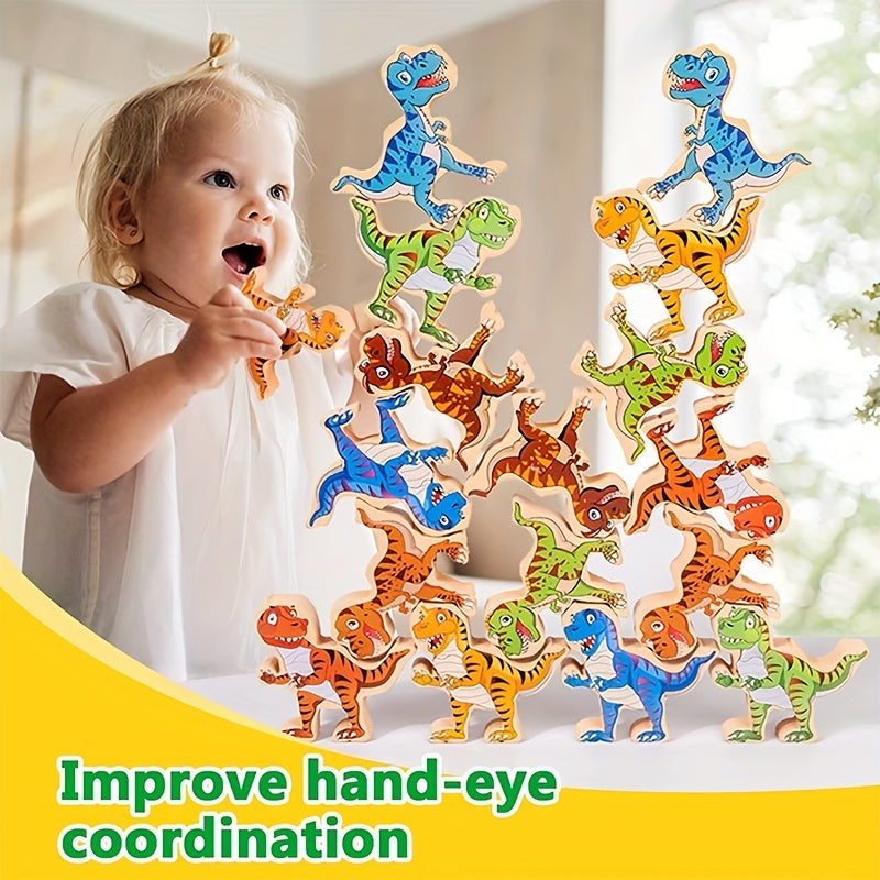 Wooden Dinosaur Stacking Game for Kids, Montessori Toys