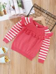 Striped Knitted Girls Sweater Pullover - Fall Winter Casual