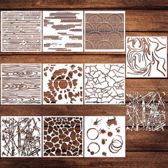 10pcs Wall Texture Stencils 15x15 cm Reusable DIY Mixed Crackle Marble